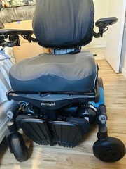 Permobil Power Wheelchair w/ Headrest & Joystick, 6-Wheel, Black/Blue