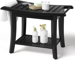 Bamboo Shower Bench inside Shower Stool with Space-Efficient Storage Shelf, Show