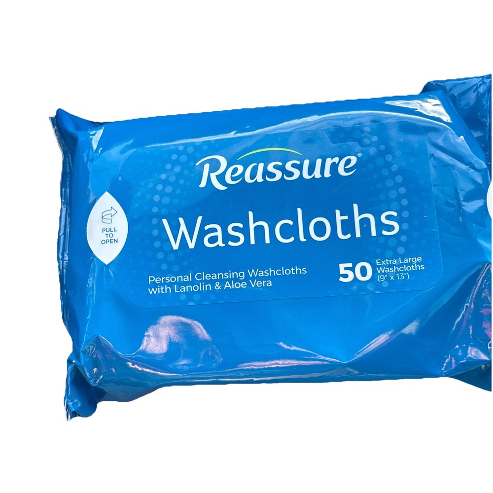 Reassure Personal Cleansing Washcloths With Lanolin & Aloe Vera (50) Count New