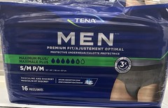 64 Count Tena S/M Maximum Plus Coverage Mens Incontinence Underwear Bladder