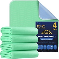 4 Pack 24” x 24” Extra Heavy Absorbency Washable Underpads, Waterproof Nursin…