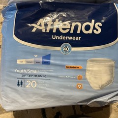 Lot of 2- 20-Count Packages of Attends Underwear Heavy Size Youth/Small 40 Total