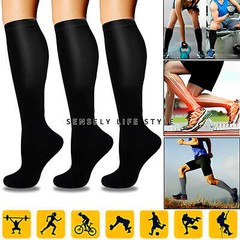 For Men Women Knee High Gradient Compression Socks 20 mmHg Gray Black 3 Pairs