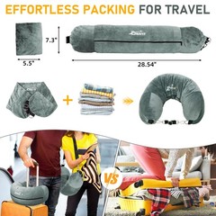 EZ4UVOY Travel Neck Pillow Stuffable with 28.34inch * 8.07inch, Grayish Green
