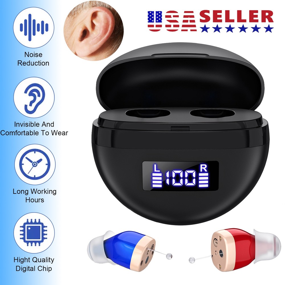 Pair Rechargeable Digital Invisible Hearing Aids Sound Voice Amplifier Mini ITE