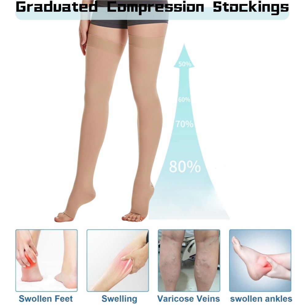 Thigh High Compression Stockings 20-30mmHg Medical Sock Varicose Vein Open Toe
