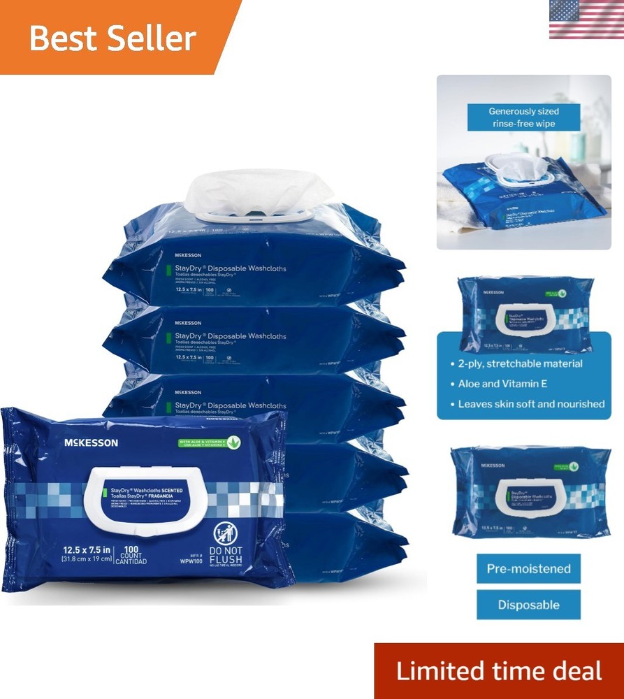 Staydry Disposable Washcloths with Aloe, Pre-moistened, 8 X 12″, Soft Pack