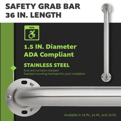 Homewerks 068 HW11236SS 36 Inch Bathroom Grab Bar with 1-1/2 Inch Diameter and E