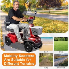 350W Senior Mobility Scooter 48V 20Ah 37 miles Long Range 300lbs 8Mph Low Speed