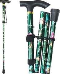 5-Height Adjustable Lightweight Folding Cane with Wrist Strap for Seniors
