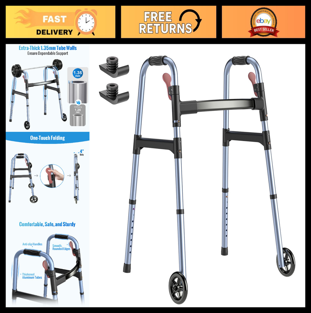 Lightweight Foldable Walker for Seniors – 350lb Capacity, Adjustable Height, Eas