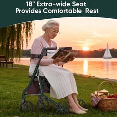 Foldable Rollator Walker Rolling Walker with Seat for Seniors Max 300 Lb Limit