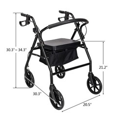 Black Steel Mobility Walker With Wheels For Adult Elderly Walking Assistance