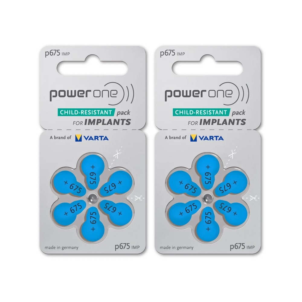 Power One Size 675P Implant Plus Cochlear Hearing Aid Batteries2 Packs Of 6 (12)