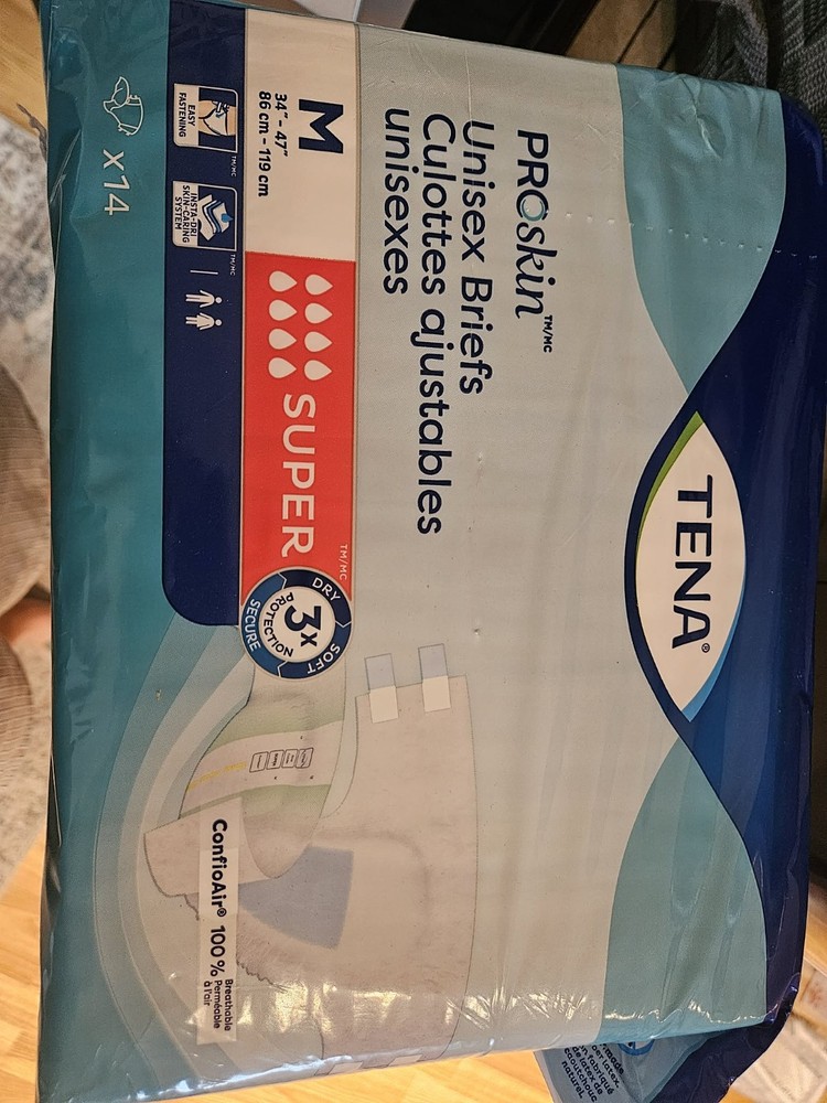 TENA Proskin Super Absorbency Incontinence Adult Diapers, Unisex, M, 14ct
