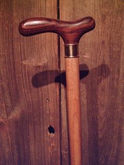 ROSEWOOD derby handle cane BRASS COLLAR HICKORY wood shaft rubber tip USA MADE