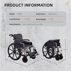 18″ Seats Aluminum Alloy Transport Wheelchair w/front & Rear Locking Hand Brakes