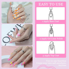 Nail Art Gel Liner Set, 12 Colors Black White Hot Pink Yellow Green Glitter Fall