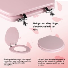 Pink Round Toilet Seat Natural Wood with Zinc Alloy Round,