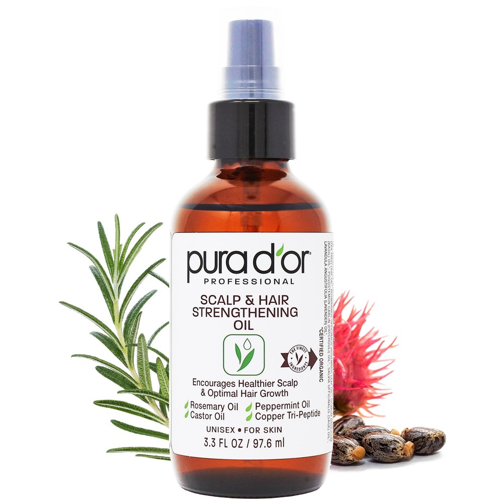 PURA D’OR 3.3 Oz Scalp & Hair Strengthening Oil – Supports Growth, Reduces Break