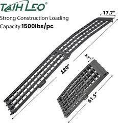 10ft Motorcycle Ramp 1500LBS Capacity, 120″x17.7″ Black Truck Ramps, W:17.7″