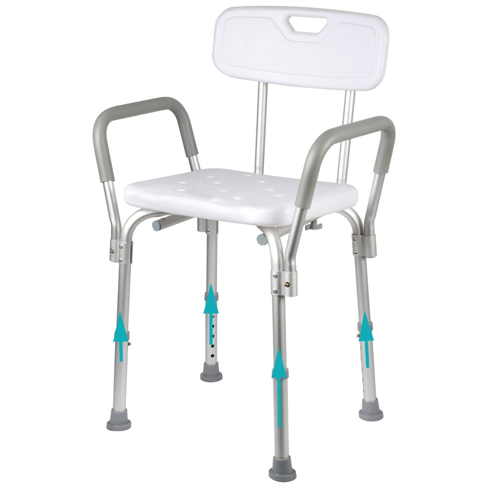 Heavy Duty Shower Chair with Arms and Back 350lbs Adjustable Bath Seat White