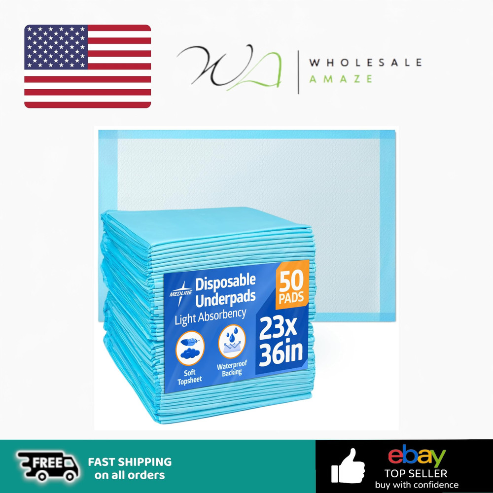 Medline Light Absorbency Underpad, 23″ x 36″, 50 Count, Disposable Bed