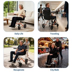 Ultra Lightweight Elderly Transport Wheelchair Portable Folding Transport Chair