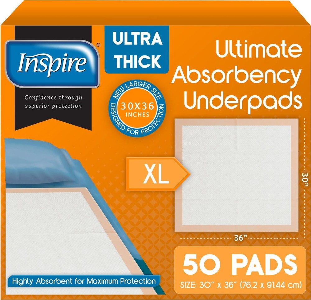 Inspire XL Super Absorbent Bed Pads for Chronic Incontinence 30 x 36 Ultra Th…