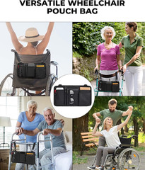 ZHCHG Wheelchair Side Bag with Cup Holder, Wheelchair Armrest Pouch Accessories