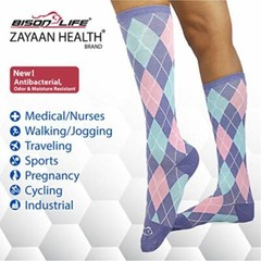Argyle Compression Socks (12-15 mm/Hg) Anti-fatigue, Pink and Blue