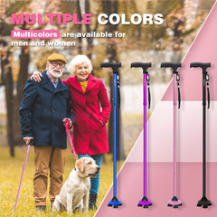 Folding Walking Cane for Elderly Adjustable Portable with Quad Base and Carrying