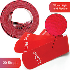 Luna Body Kinesiology Pro Tape Strips (20 Pre-cut Roll, 10″ x 2″, Rockin‘ Red)