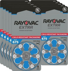 Extra Advanced Hearing Aid Batteries, Size 675, Blue Tab, PR44, Pack of 60