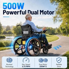 Upgrade 24″ Rear Wheel Electric Wheelchair Foldable 25 Miles shock absorption