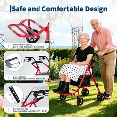 300lbs Senior Wheelchair Lightweight Rollator Walker With Seat Wheels Foldable