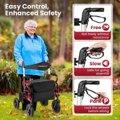 2-in-1 Rollator Walker for Seniors with Seat 9″ Pneumatic Tires for All Terrain