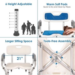 Heavy Duty Shower Chair with Arms & Back, 330lbs Capacity, Tool-Free Assembly, C
