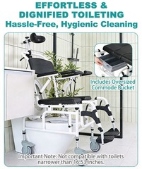 Irtme 4-in-1 Folding Shower Commode Chair Transport w/ Reclining Backrest 300Lbs