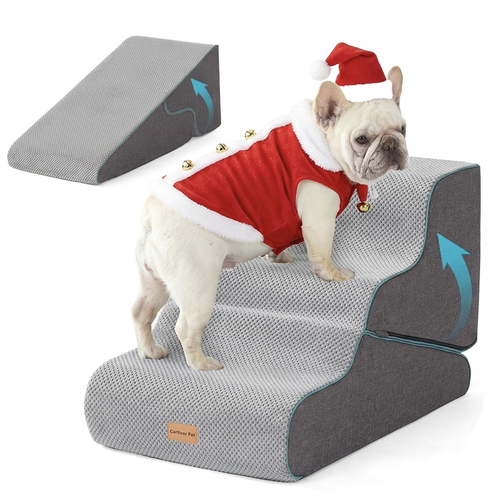 Gardner Pet Dog Stairs For Small Dogs 16.5 H 2 In 1 Transformable 3-Step Pet