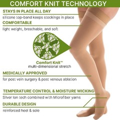 CAROLON Couture Thigh Highs, Regular Length, Silicone Dots, 20-30mmHg Beige, (Si