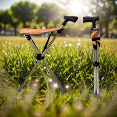 Folding Walking Stick Seat Aluminium Cane Chair Stool for Senior 150kg Loading .