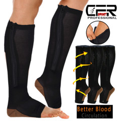 Copper Open Toe Compression Socks Zipper Leg Calf Ankle Support Men Women Foot