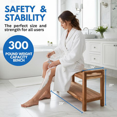 Elegant 24″ Waterproof Teak Wood Shower Bench for Safety and Storage