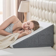 Yojoker Wedge Pillow for Sleeping – 12 Inch Bed 24x24x12″, White Grey