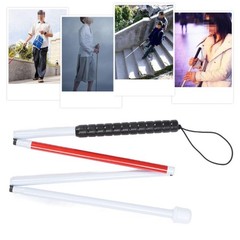 White Folding Blind Cane Walking Stick Red Reflective Tape 50.8 Inch Anti Slip