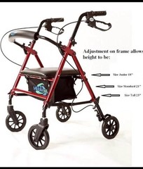 Healthline #HL450 Heavy Duty Rollator with Seat Red