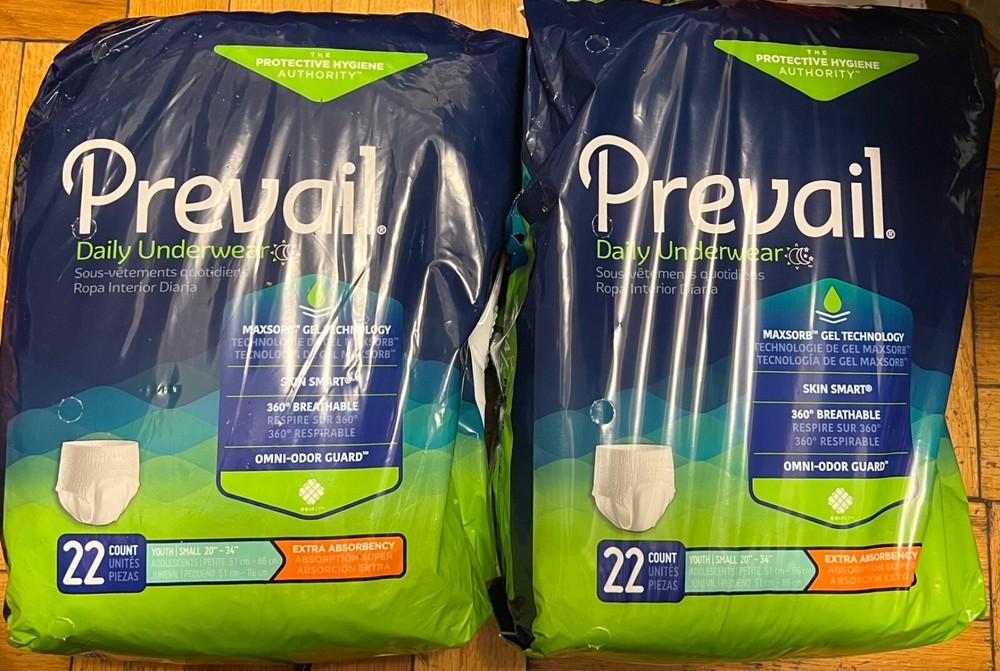 Prevail Daily Disposable Underwear Youth Small 20″-34″- 22 Count 2 Packages NEW!