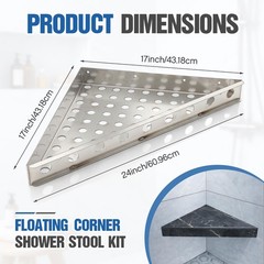 Floating Corner Shower Bench Kit, 17″ x 17″ x 24″ Wall Mounted Shower Seat Sh…