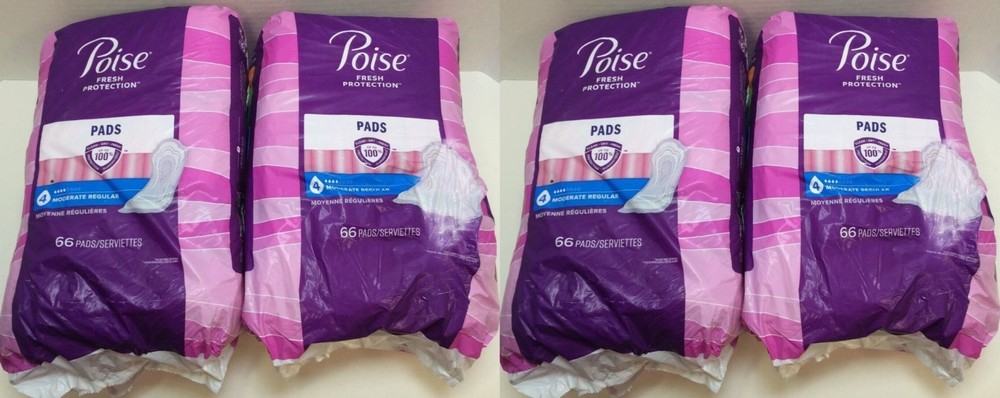 Poise #4 Pads Regular Length Moderate Absorbency – 66 Count – 4 Pack – 264 TOTAL